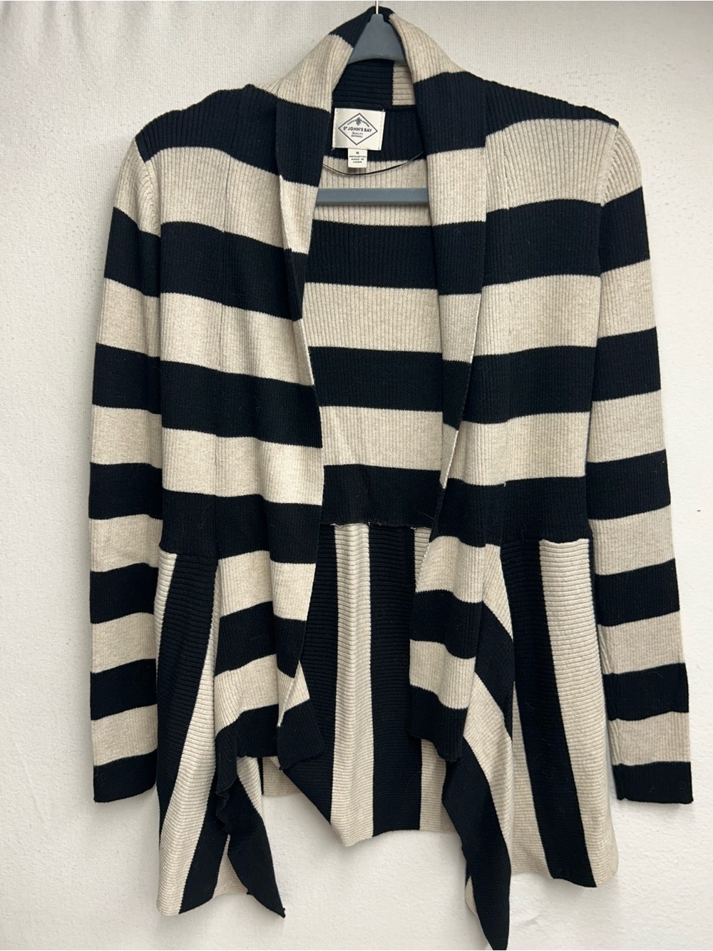 St. John's Bay Black & Cream Striped Open-Front Cardigan